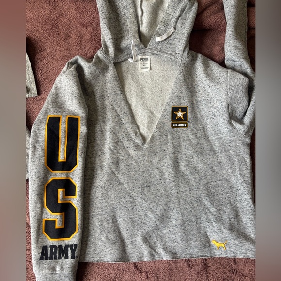Tops - Pink Gray U.S. Army Hoodie with V-Neck